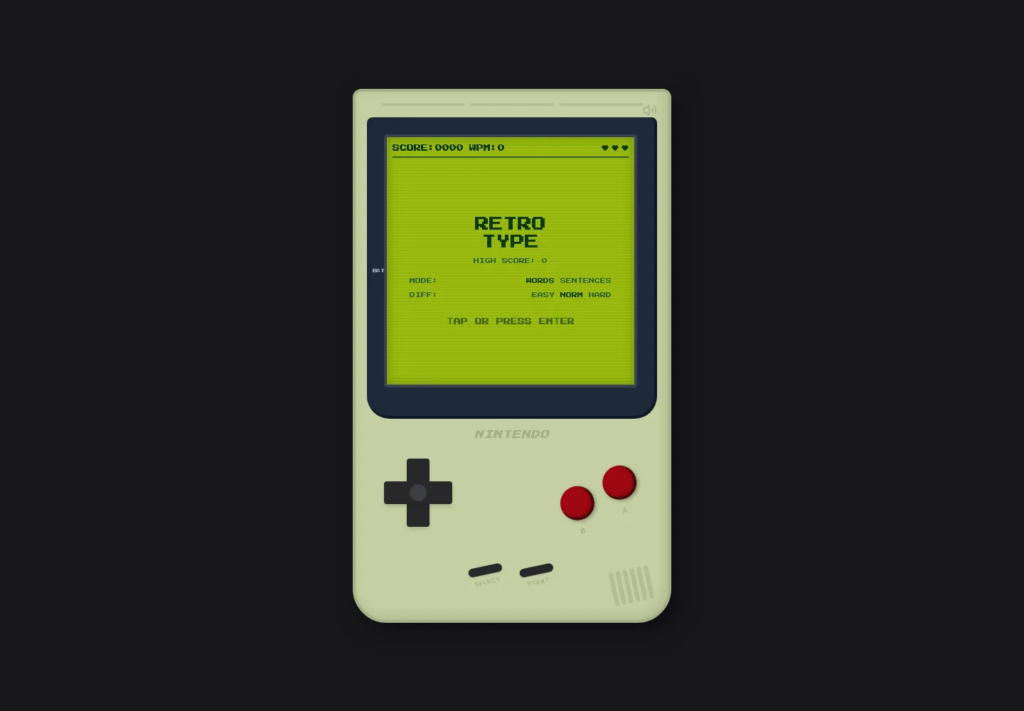 Retro Type Game Boy style typing game